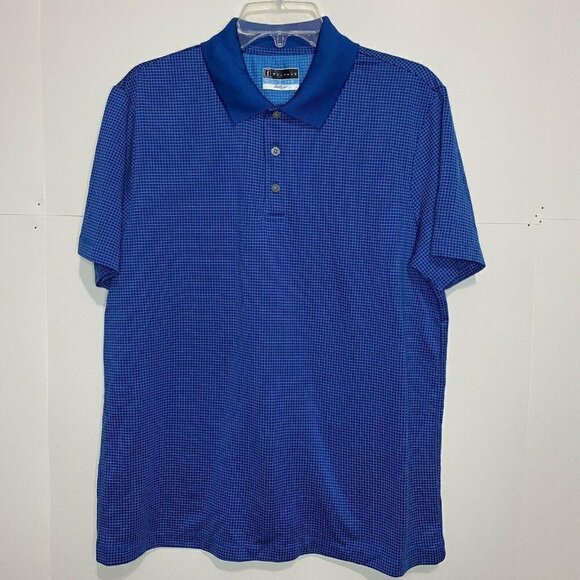 PGA Tour Men's Large Airflux Polyester Golf Polo Blue Check - Picture 1 of 4